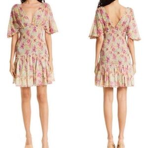 byTimo Floral Smocked Chiffon Mini Dress Sz M